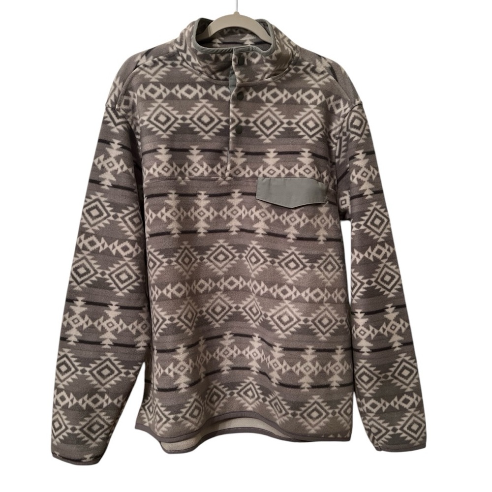 Southern Grit Mens Shacket Large Gray Southwestern Aztec Pullover 1/4 Snap